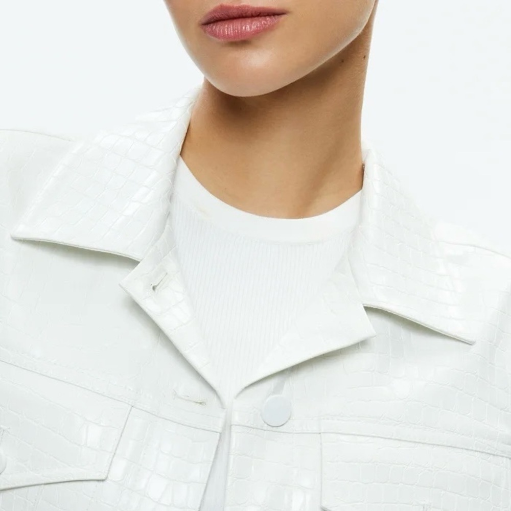 NWT Alice + Olivia Chloe Croc Embossed Vegan Leather Cropped Jacket, XL - Picture 9 of 16